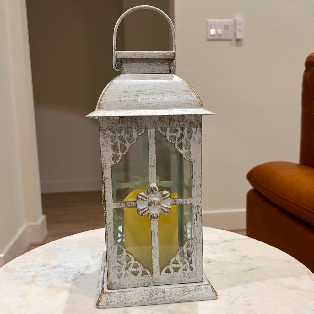 Rustic White Lantern Candle Holder